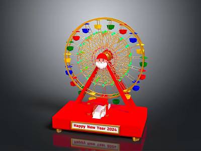 Colorful Ferris Wheel Model on Red Base for Happy New Year 2024 Decoration 3d model