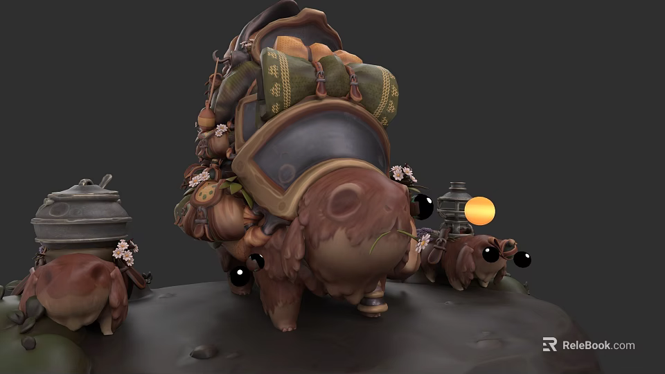 Adventure Character Riding Mythical Beast Carrying Backpacks And Tiny Creature Companions 3d model 