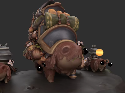 Adventure Character Riding Mythical Beast Carrying Backpacks And Tiny Creature Companions 3d model