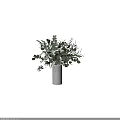 Modern Concrete Vase With Green Eucalyptus Leaves And White Flowers For Interior Decor