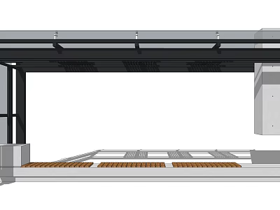 Outdoor Modern Pergola With Metal Roof Support Beams And Wooden Deck Floor 3d model