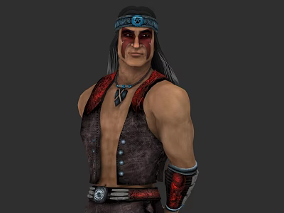 Game and Movie Character With Long Hair Blue Headband Red Face Paint and Leather Vest 3d model