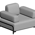 Modern Light Gray Fabric Single Sofa With Square Armrests And Black Metal Legs
