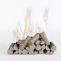 Natural Stone Wood Pile With Flames Burning Brightly Against White Background
