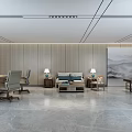 Modern Office Interior With Wooden Panel Walls Executive Desk Leather Sofa And Landscape Painting
