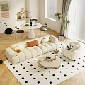 Modern Beige Sofa Coffee Table Set With Throw Pillows Round Table Decor And Armchair 3d model