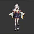 Game Anime Character With White Long Hair Red Horns And Kimono Style Outfit