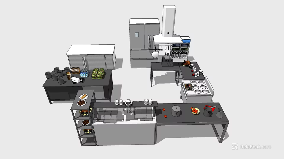 Modern Kitchen Interior Featuring Various Appliances Refrigerator Oven And Sink Area 3d model 