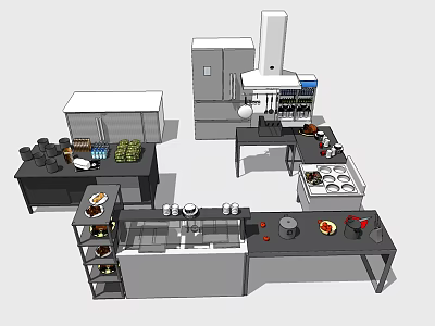 Modern Kitchen Interior Featuring Various Appliances Refrigerator Oven And Sink Area 3d model