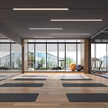 Modern Fitness Gym Interior With Treadmills Weight Machines And Yellow Flooring