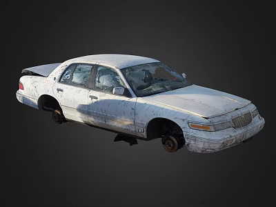 Old White Worn Out Car With Stains And Rust On Dark Background 3d model