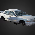 Old White Worn Out Car With Stains And Rust On Dark Background 3d model