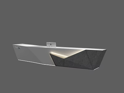 Modern Geometric Reception Desk with White Panel Gray Stone Countertop and Illuminated Design 3d model