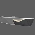 Modern Geometric Reception Desk with White Panel Gray Stone Countertop and Illuminated Design