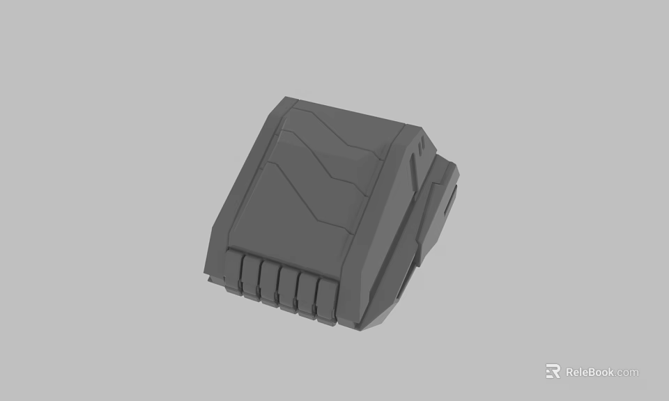 Gray 3D Model of Mechanical Device Casing with Geometric Surface Lines and Grooves 3d model 