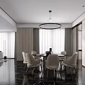 Modern Dining Living Room Interior Design Featuring Round Pendant Light Dining Table Chairs and Sofa