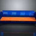 Modern Industrial Blue Bench With Curved Metal Frame And Wooden Seat