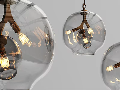 Modern Transparent Glass Spherical Pendant Lights With Metal Frame And Illuminated Bulbs 3d model