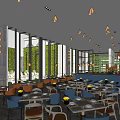 Modern Restaurant Interior With Large Windows Natural Light And Stylish Tables Chairs