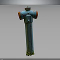 Blue Outdoor Hardware Tool Fire Hydrant With Red Valve And Mossy Base