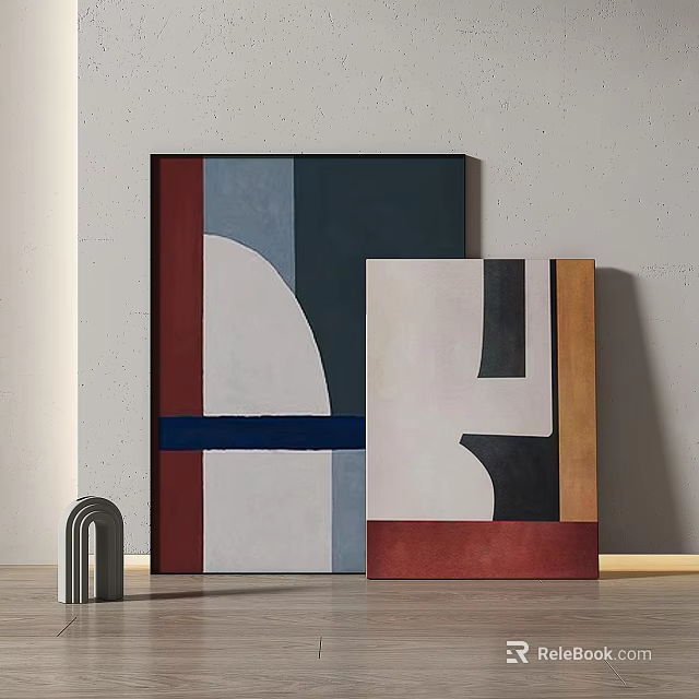 Abstract Geometric Wall Art Pieces With Color Blocks And Metal Decor Accent 3d model 