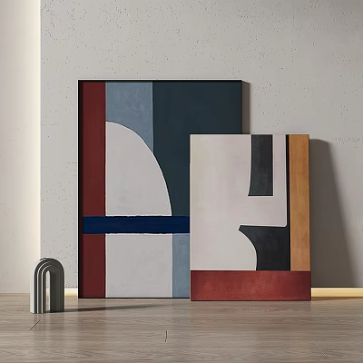 Abstract Geometric Wall Art Pieces With Color Blocks And Metal Decor Accent 3d model