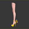 Woman's Slender Pink Legs In Yellow High Heels On Dark Background With Reflection