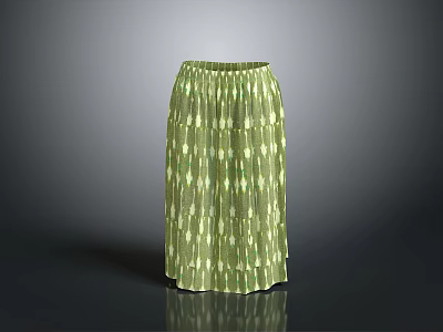 Women's Stylish Green Pleated Skirt With White Geometric Patterns Design 3d model