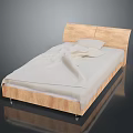Modern Minimalist Double Bed With Wooden Headboard Light Colored Sheets And Metal Legs
