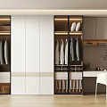 Modern Walk in Closet Interior Design With Glass Door Wardrobes Hanging Clothes And Work Desk