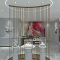 Ming Ji Jewelry Store Interior With Blue Backdrop Wall And Marble Display Counters