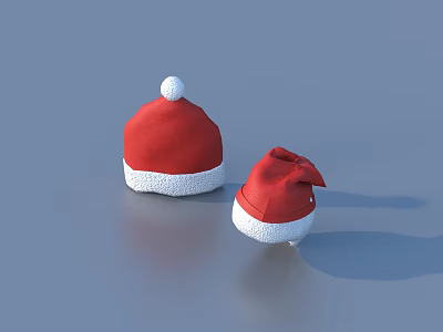 Red Santa Hats With White Trim Two Different Sizes For Christmas Celebrations 3d model