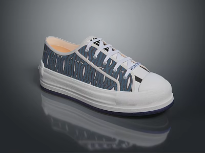 Stylish Daily Life Blue White Shoes With Thick Sole Beige Inner And Geometric Design 3d model