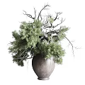Decorative Ornament Set with Natural Pine Needles and Branches in Rustic Ceramic Vase 3d model