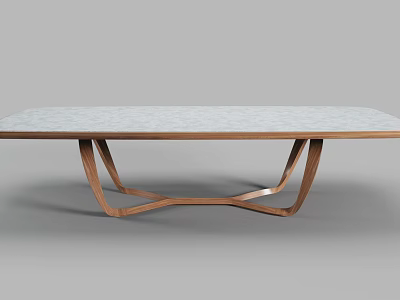 Modern Dining Table With Gray Stone Top And Wooden Geometric Crossed Legs Design 3d model