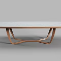 Modern Dining Table With Gray Stone Top And Wooden Geometric Crossed Legs Design