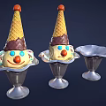 Playful Ice Cream Cones With Smiling Faces In Silver Holders And Chocolate Tops