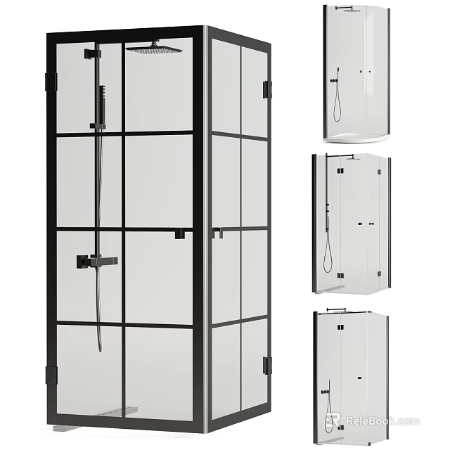Modern Shower Sauna Enclosure Design With Clear Glass And Black Metal Frame 3d model 