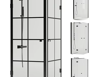 Modern Shower Sauna Enclosure Design With Clear Glass And Black Metal Frame 3d model
