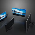 Sleek Modern TVs Displaying City Skyline From Multiple Angles With Wall Mount And Desktop Stand 3d model