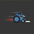 Blue Modified Tractor with Large Tires Red Jet Flames Brown Cylinder and Cartoon