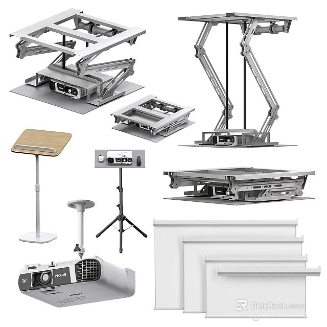 Daily Electrical Appliances Accessories Featuring Lifting Frames Stands Wooden Top And White Frames 3d model 