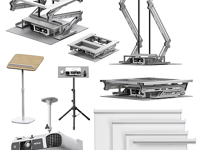 Daily Electrical Appliances Accessories Featuring Lifting Frames Stands Wooden Top And White Frames 3d model