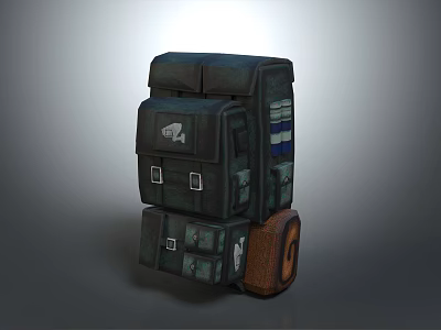 Tactical Dark Green Backpack With Multiple Pockets And Leather Base Vintage Style 3d model