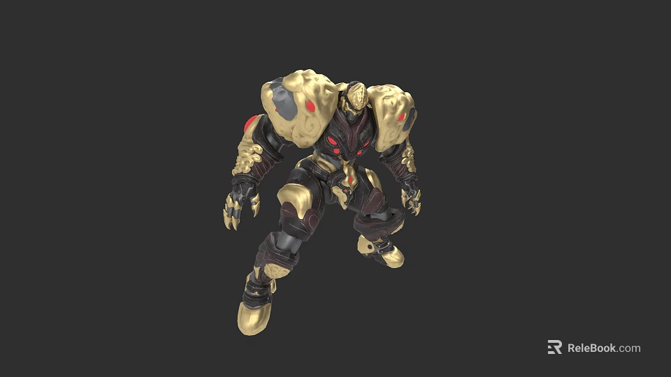 Muscular Mechanical Character With Biomechanical Features Golden Black Armor And Red Accents 3d model 