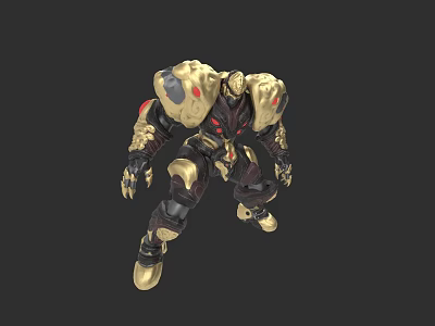 Muscular Mechanical Character With Biomechanical Features Golden Black Armor And Red Accents 3d model