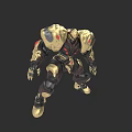 Muscular Mechanical Character With Biomechanical Features Golden Black Armor And Red Accents