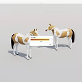 Two Brown And White Decorative Horse Models Standing On White Background 3d model