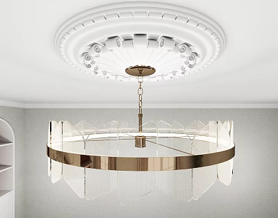 Elegant Modern Chandelier Featuring Gold Frame And Transparent Material Ceiling Design 3d model