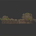 Ancient Stone Ruins With Moss Covered Walls And Green Plants On Pavement